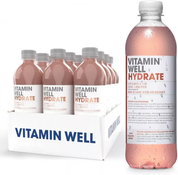 Vitamin Well - HYDRATE - Rhubarb & Strawberry Functional Vitamin Water x 12 x 500ml