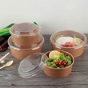 Round Kraft Paper Food Bowls & Lids x 300 (small image 2)