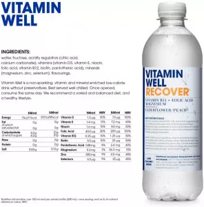 Vitamin Well - RECOVER - Elderflower & Peach Functional Vitamin Water x 12 x 500ml (small image 2)