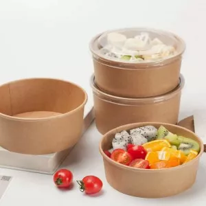 Round Kraft Paper Food Bowls & Lids x 300 (small image 3)