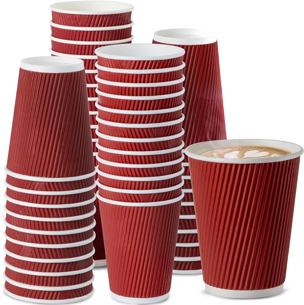 Rouge Red Triple Wall Ripple Cups & Lids